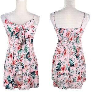 Band of Gypsies Mini Dress Pink Floral S Adjustable Straps Buttons Ruching